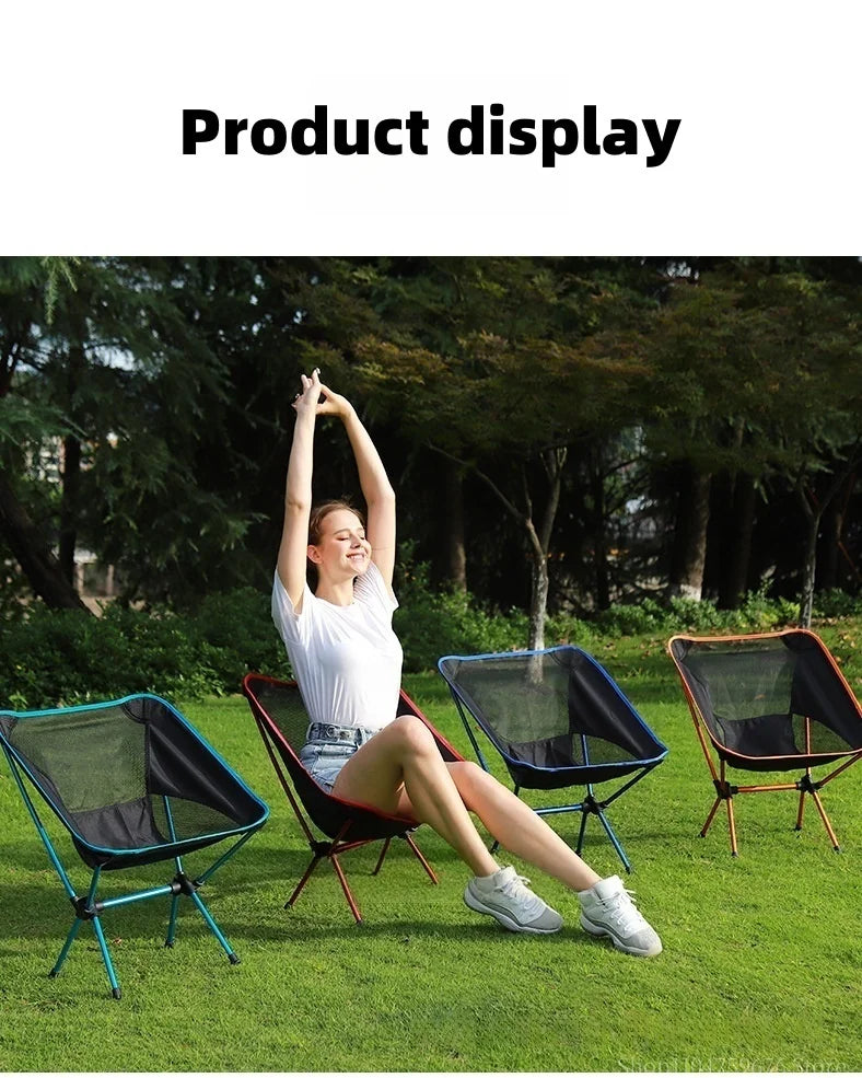 Ultra-Light Foldable Aluminum Alloy Moon Chair – Reclining Outdoor Fishing & Camping Chair